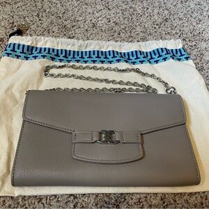 Tory Burch Gray Pebble Leather Clutch